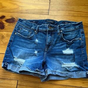 Vigoss Women's Ripped Dark Blue Denim Shorts